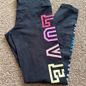 PINK Victoria's Secret Black Leggings with Colorful LOVE Print